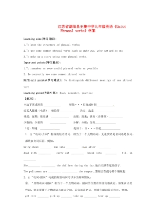 江苏省泗阳县王集中学九年级英语《Unit4 Phrasal verbs》学案