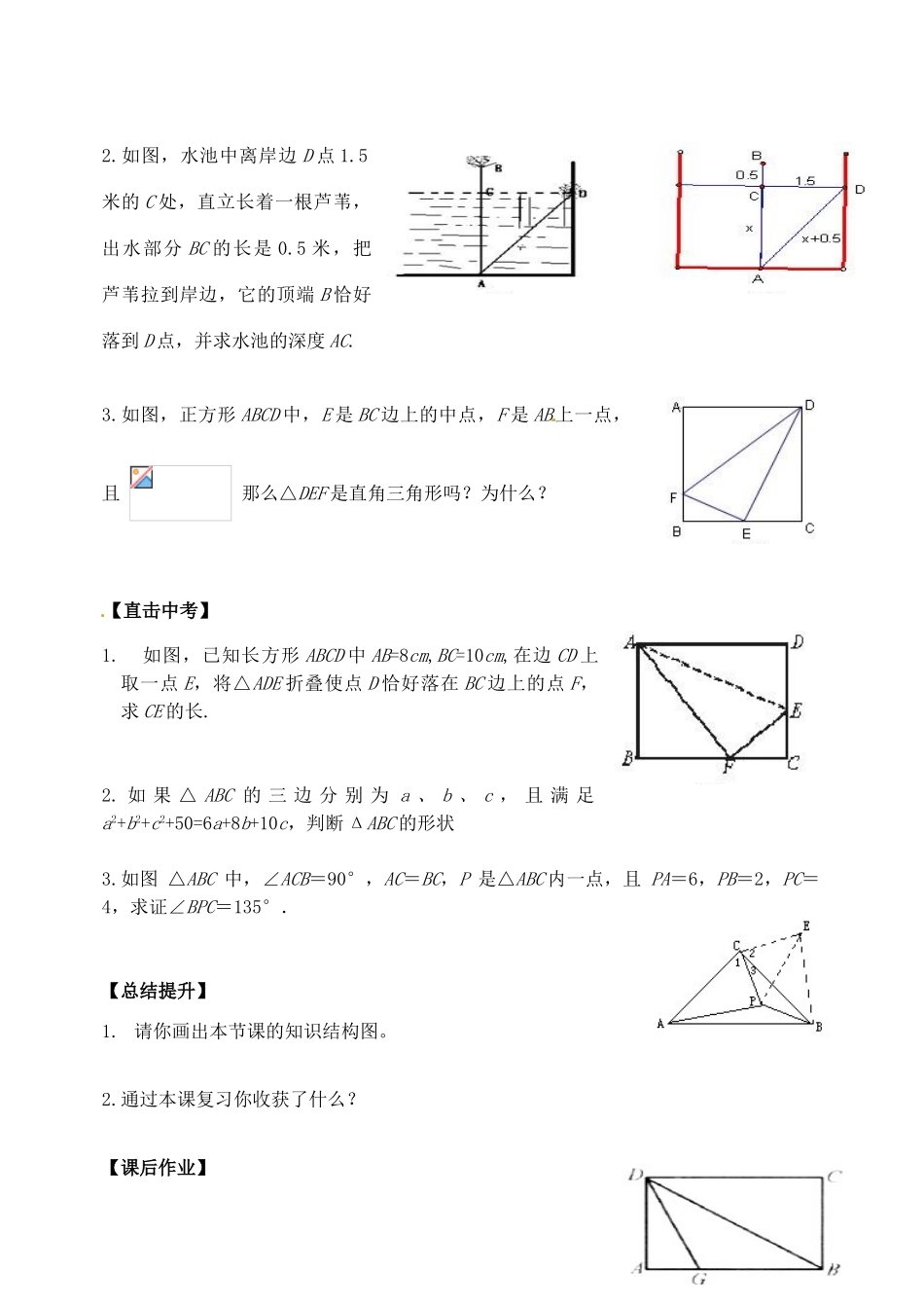 山东省郯城县红花镇中考数学专题复习 专题五（21）勾股定理学案-人教版初中九年级全册数学学案_第2页