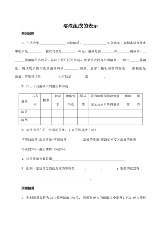 九年级化学溶液组成的表示 4沪教版