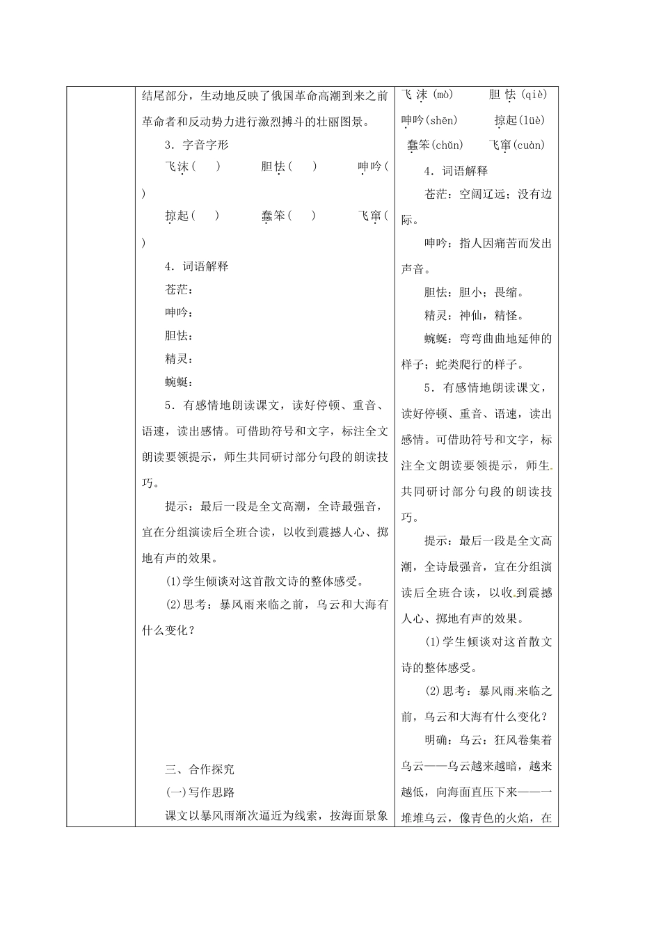 陕西省山阳县八年级语文下册 第二单元 9 海燕学案1 （新版）新人教版-（新版）新人教版初中八年级下册语文学案_第2页