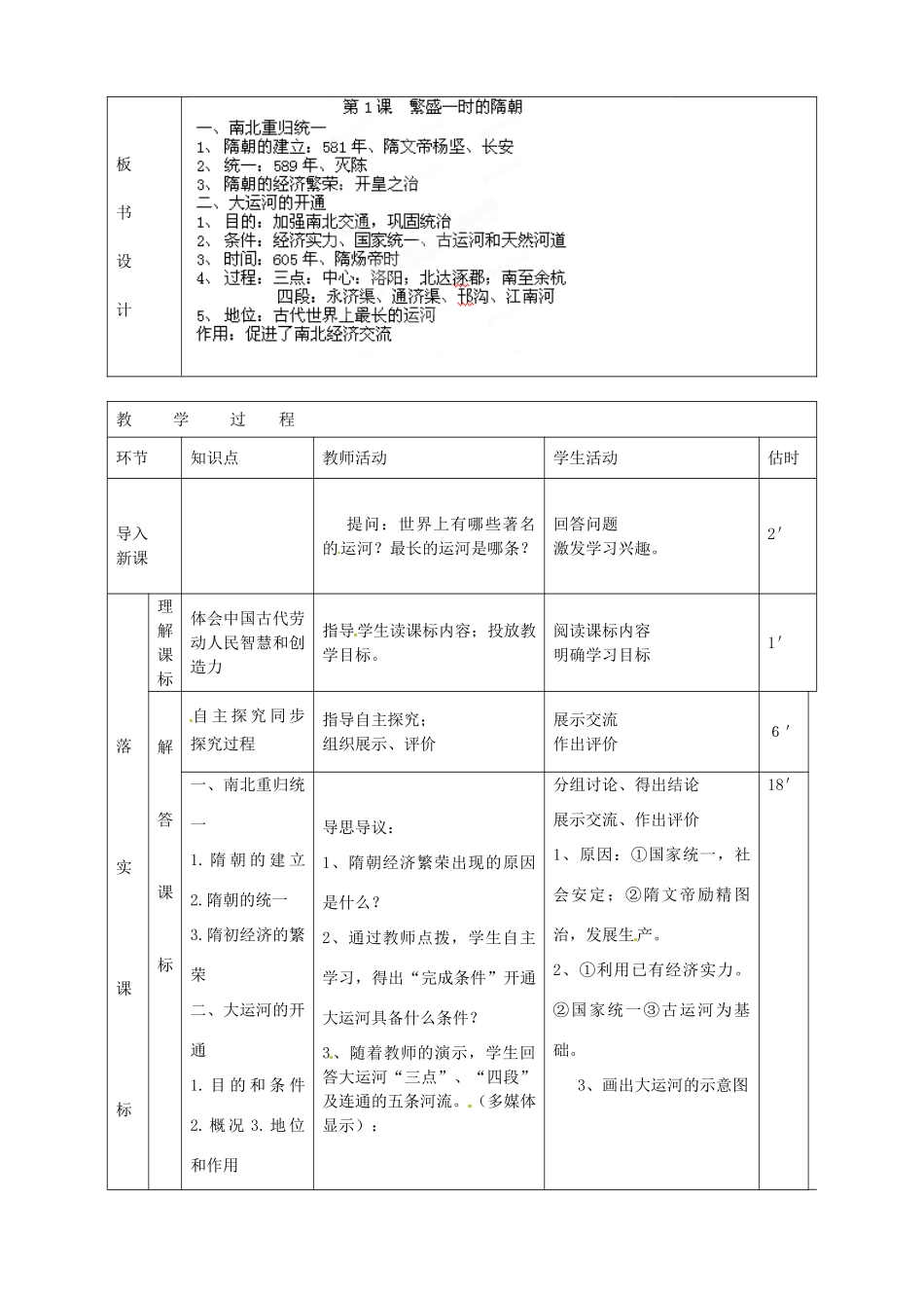 山东省临沭县第三初级中学七年级历史下册《第1课繁盛一时的隋朝》教案 新人教版_第2页