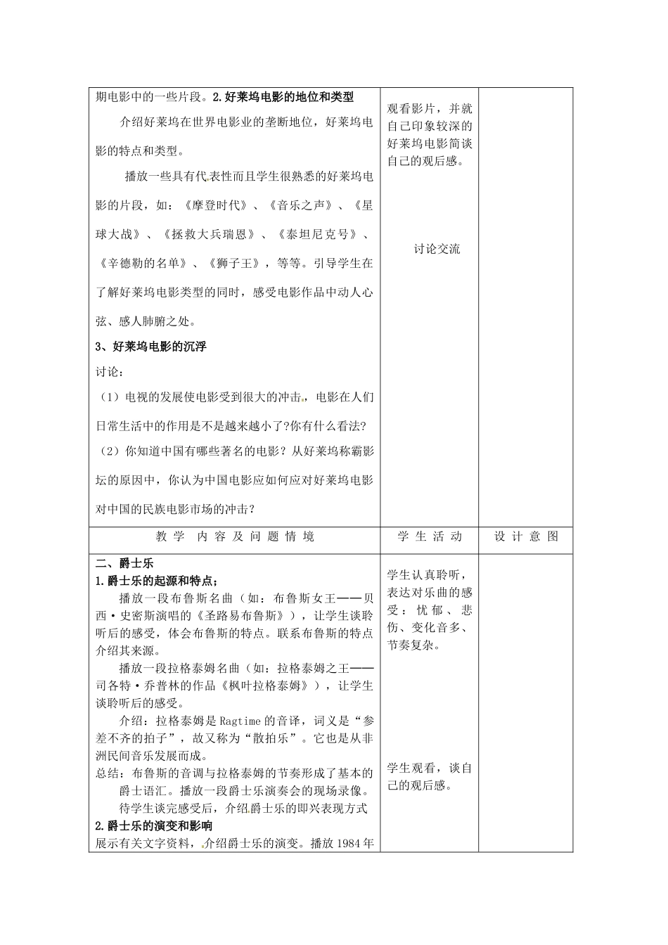 九年级历史下册 8.19《现代音乐和电影》教案 人教新课标版_第2页