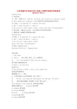 山东省德州市九年级英语上册 Module5 Unit 1《You mustn’t touch it》导学案 外研版