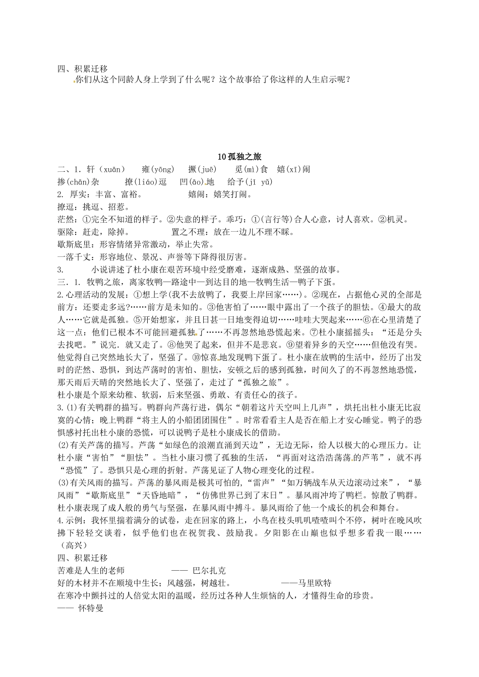 九年级语文上册 10 孤独之旅学案 新人教版-新人教版初中九年级上册语文学案_第3页