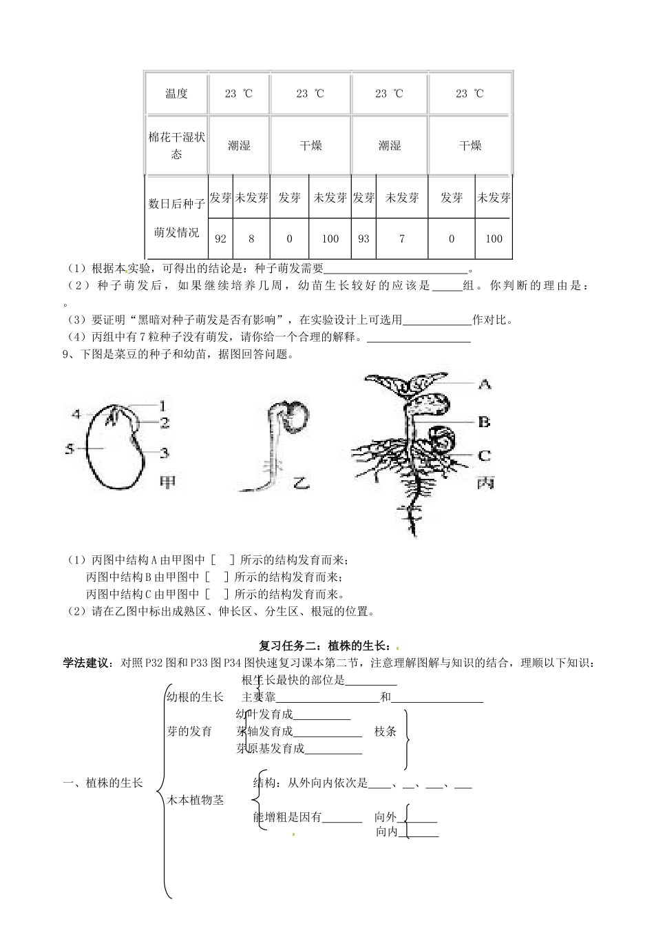 山东省乳山市南黄镇初级中学九年级生物《第二章 被子植物的一生》复习学案1 人教新课标版_第2页