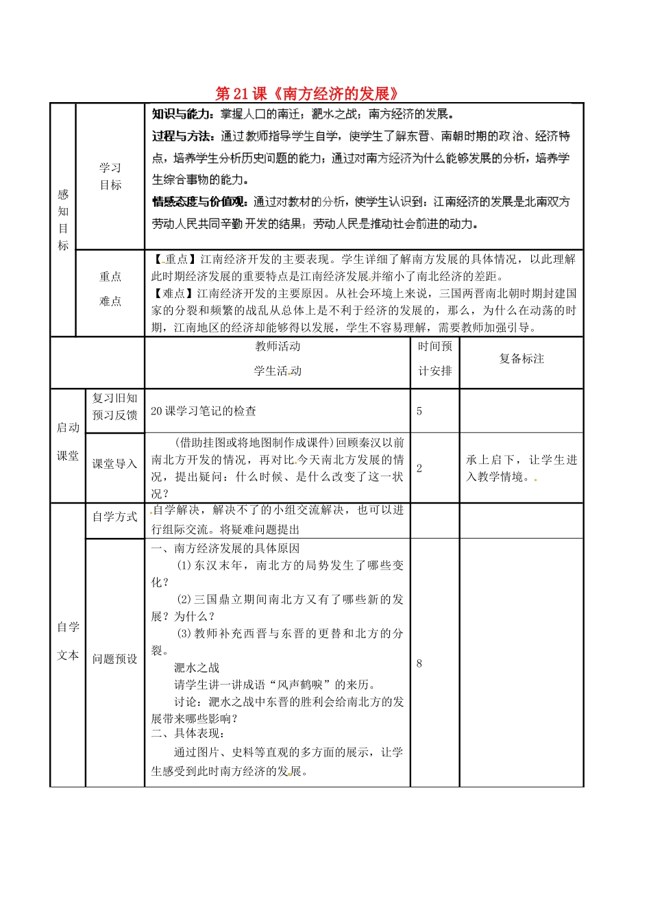 山东省滨州市邹平县实验中学七年级历史上册 第21课《南方经济的发展》教案 北师大版_第1页