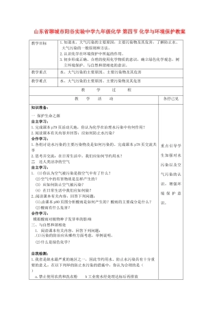山东省聊城市阳谷实验中学九年级化学 第四节 化学与环境保护教案