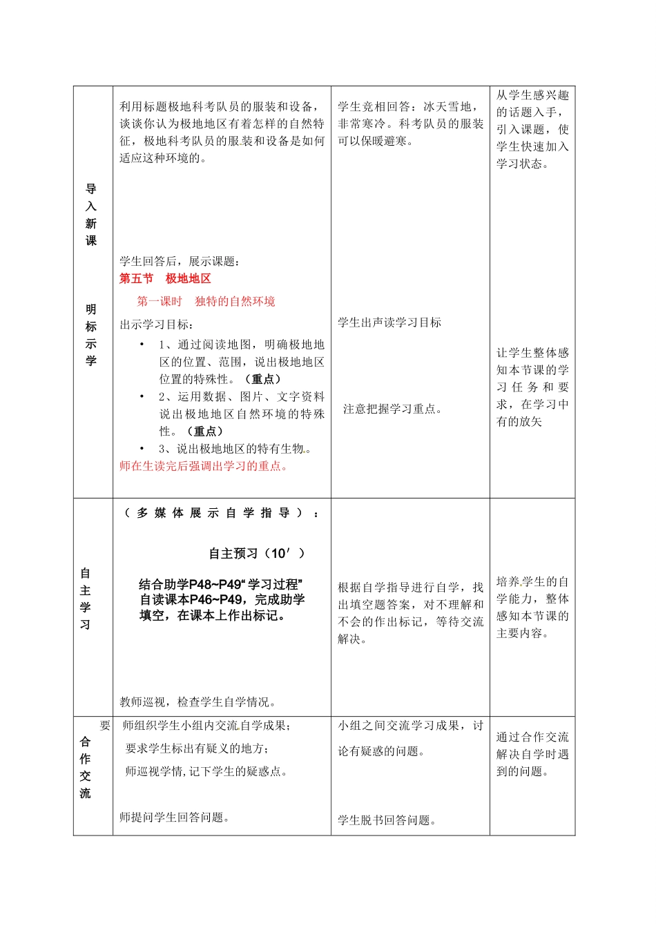 山东省滕州市大坞镇大坞中学七年级地理下册《第七章 第五节 独特的自然环境》教案 鲁教版_第2页