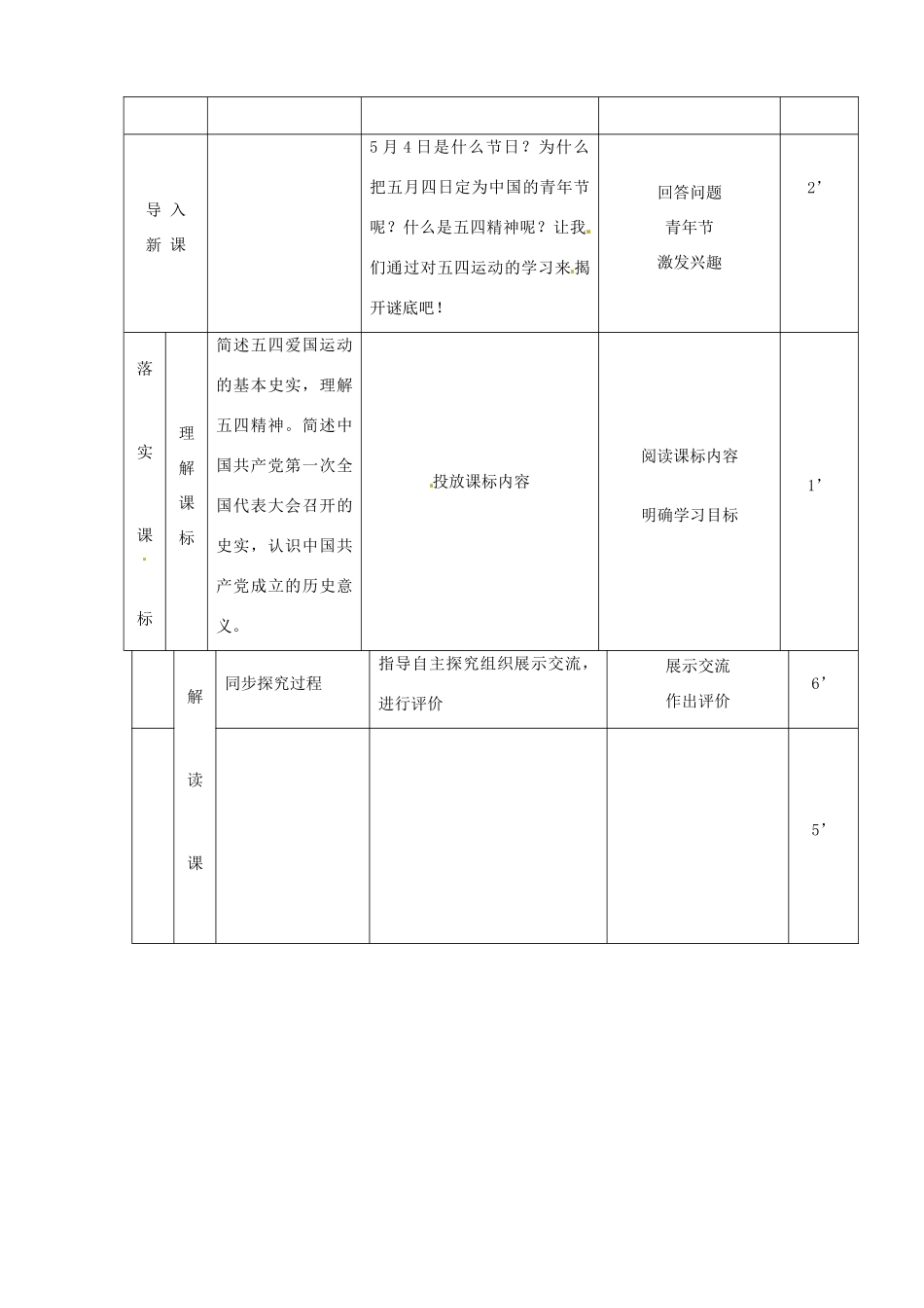 山东省临沭县第三初级中学八年级历史上册《第10课 五四运动和中共成立》教案 人教新课标版_第2页