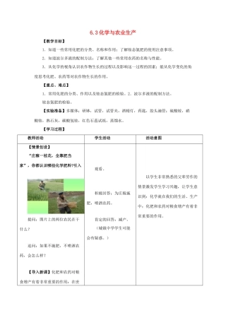 九年级化学全册 6.3《化学与农业生产》教案 鲁教版五四制-鲁教版五四制初中九年级全册化学教案