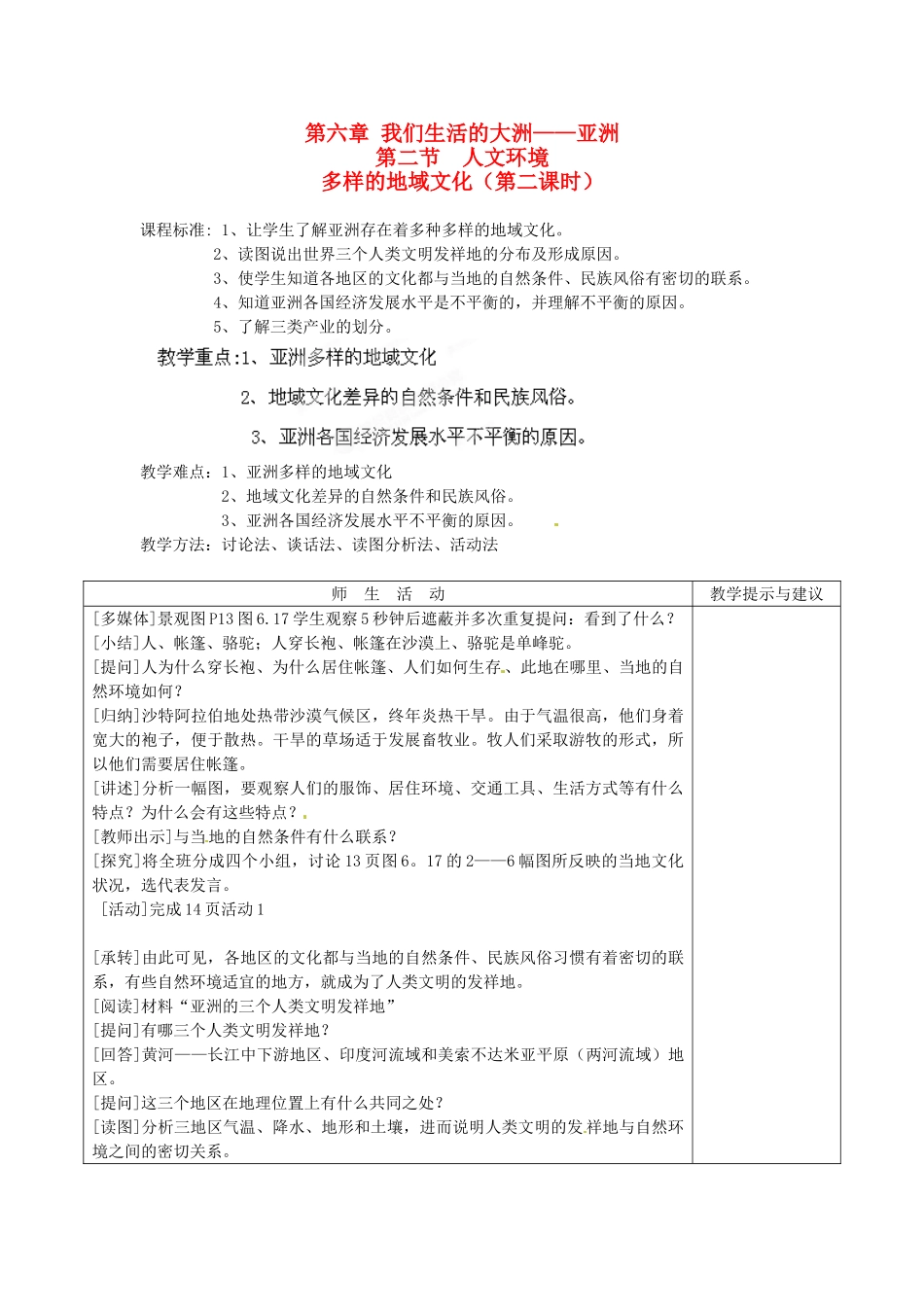 江西省莲花县复礼中学七年级地理下册 6.2 人文环境教案2 新人教版_第1页