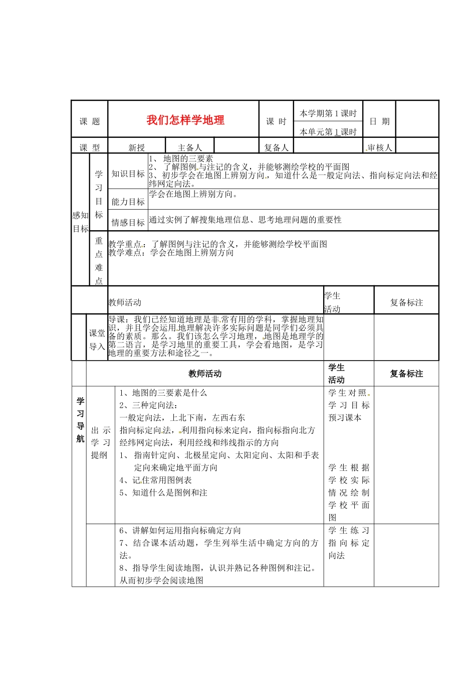 山东省邹平县实验中学七年级地理上册 我们怎样学地理教案1 湘教版_第1页
