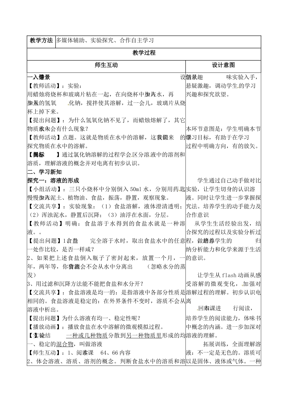 山东省临淄外国语实验学校九年级化学全册《7.1 溶液的形成（第1课时）》教案 鲁教版五四制_第2页