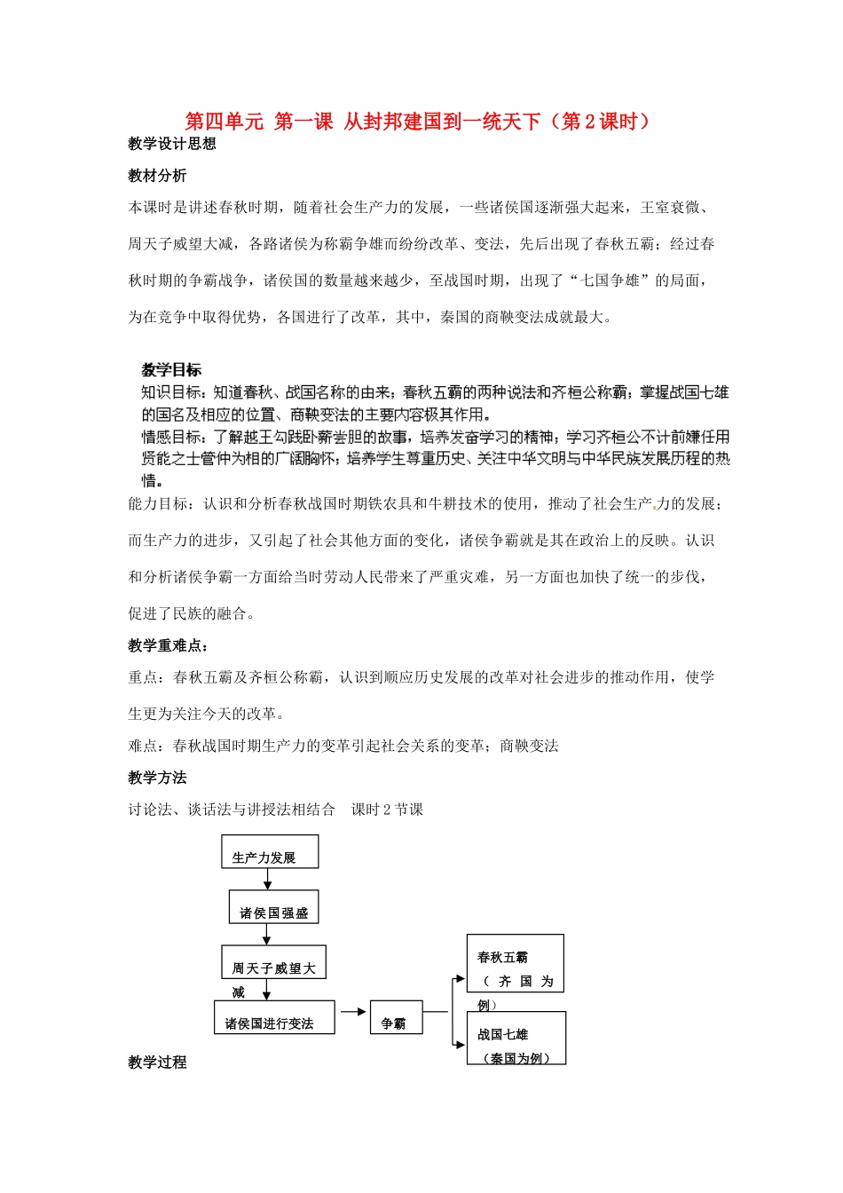 浙江省瑞安市塘下镇新华中学八年级历史与社会上册 第四单元 第一课 从封邦建国到一统天下（第2课时）教案 人教版_第1页