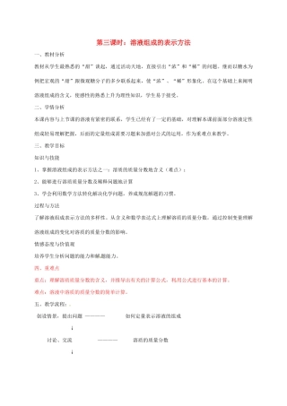 九年级化学全册 第1单元 第3节 溶液组成的定量表示 第3课时 溶液组成的表示方法教案 鲁教版五四制-鲁教版五四制初中九年级全册化学教案
