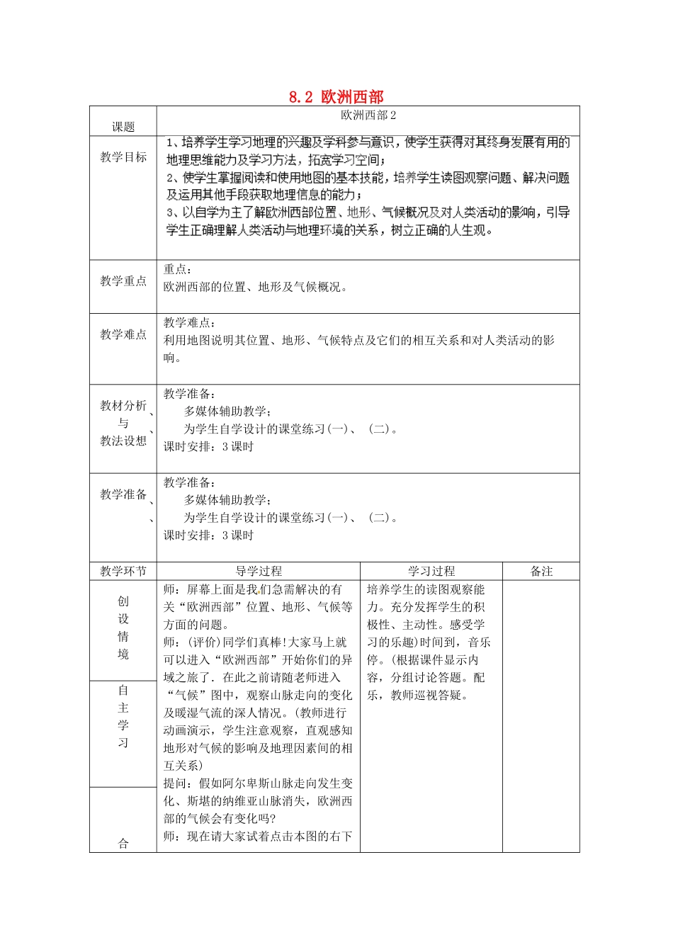 山东省临沂市蒙阴县第四中学七年级地理下册 8.2 欧洲西部（第2课时）教案 （新版）新人教版_第1页
