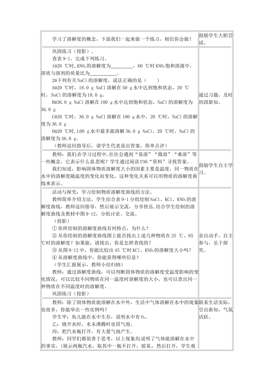 江苏省宜兴市培源中学九年级化学下册 第九单元 课题2 溶解度（第二课时）教案 新人教版_第2页