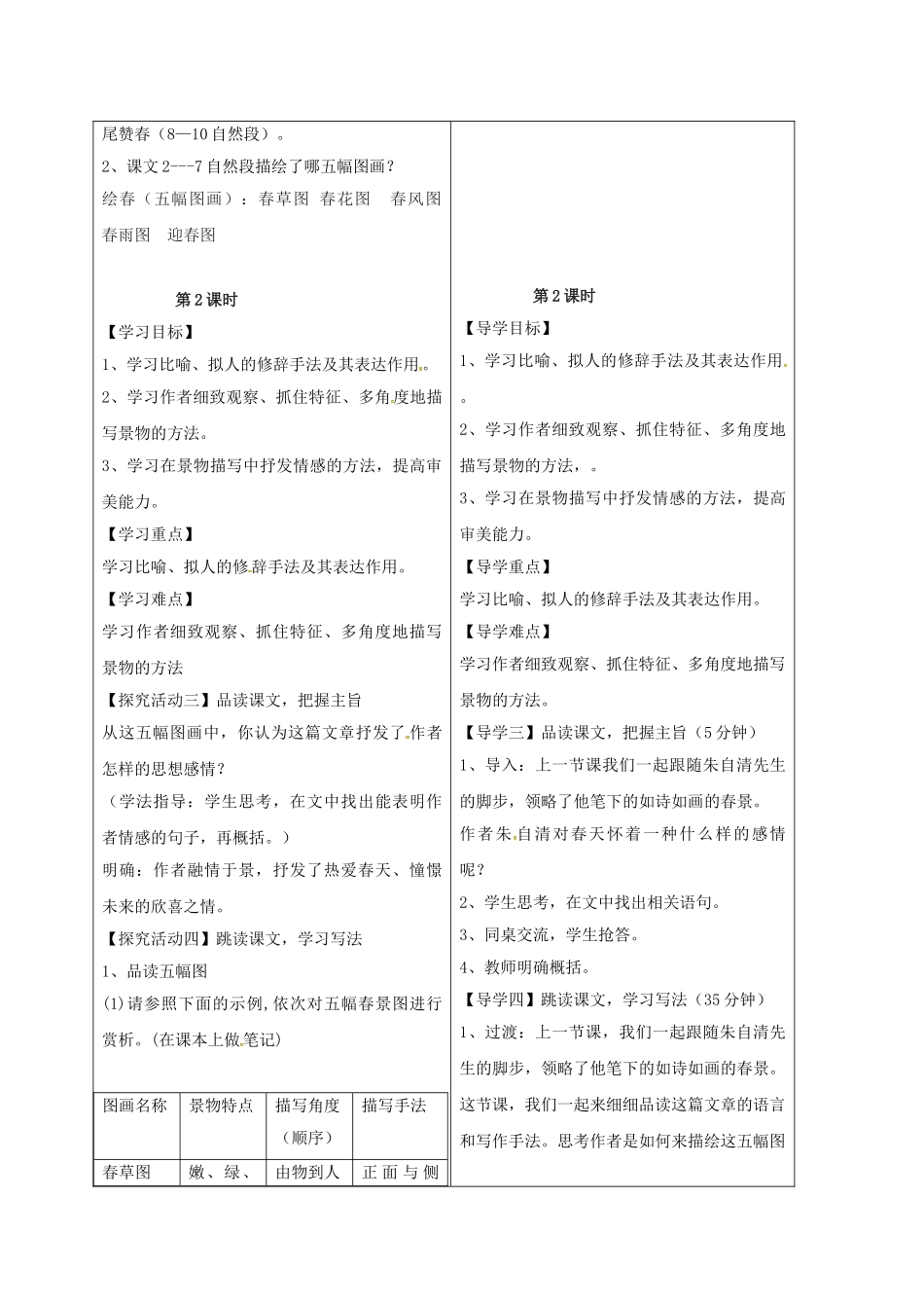 （秋季版）湖北省天门杭州七年级语文下册 第1课 春导学案 语文版-语文版初中七年级下册语文学案_第3页