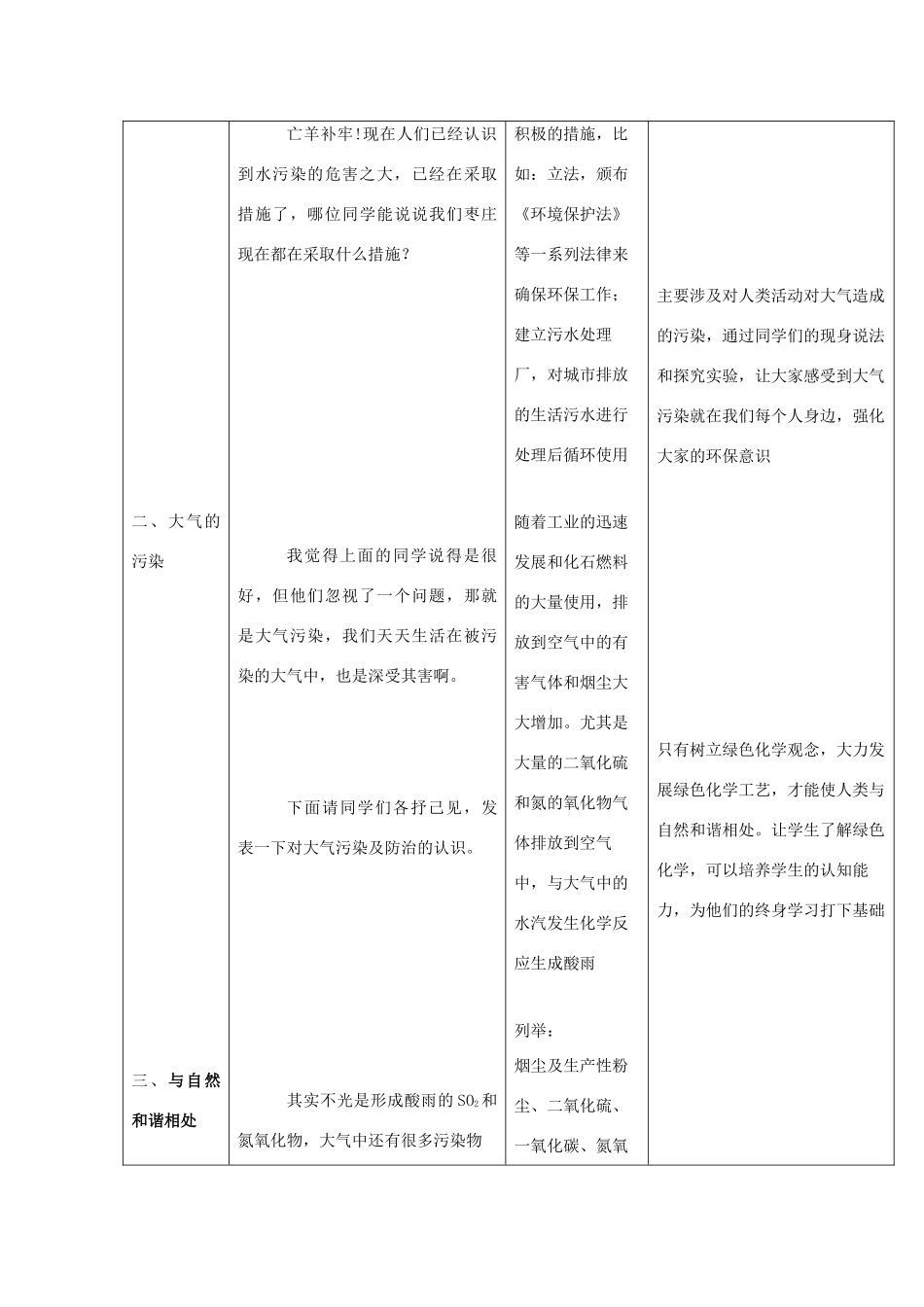 九年级化学全册 第十一单元《化学与社会发展》第四节 化学与环境保护教案 鲁教版_第3页