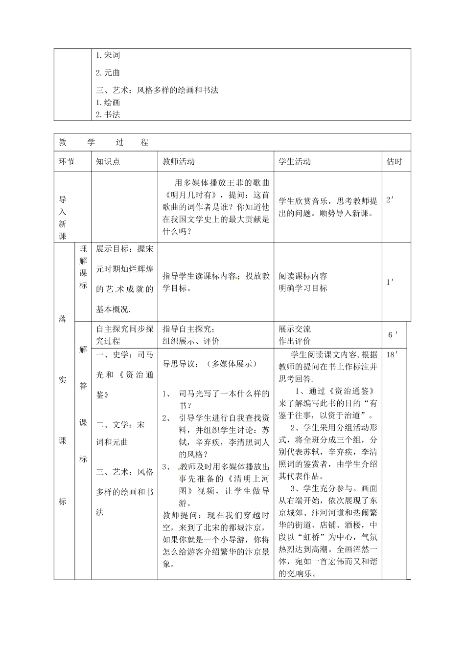 山东省临沭县第三初级中学七年级历史下册《第14课灿烂的宋元文化（二）》教案 新人教版_第2页