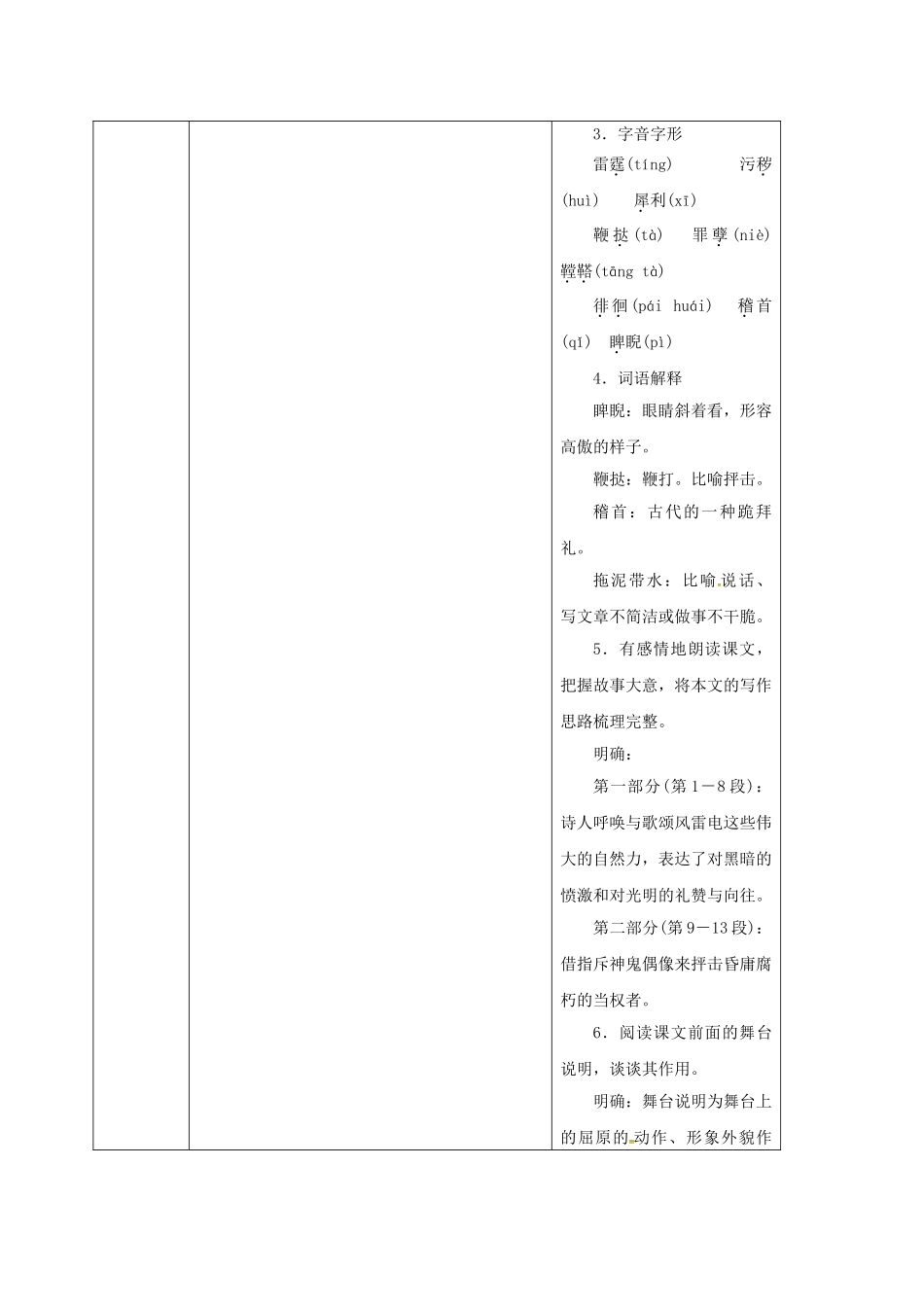 陕西省山阳县八年级语文下册 第二单元 7 雷电颂学案1 （新版）新人教版-（新版）新人教版初中八年级下册语文学案_第3页