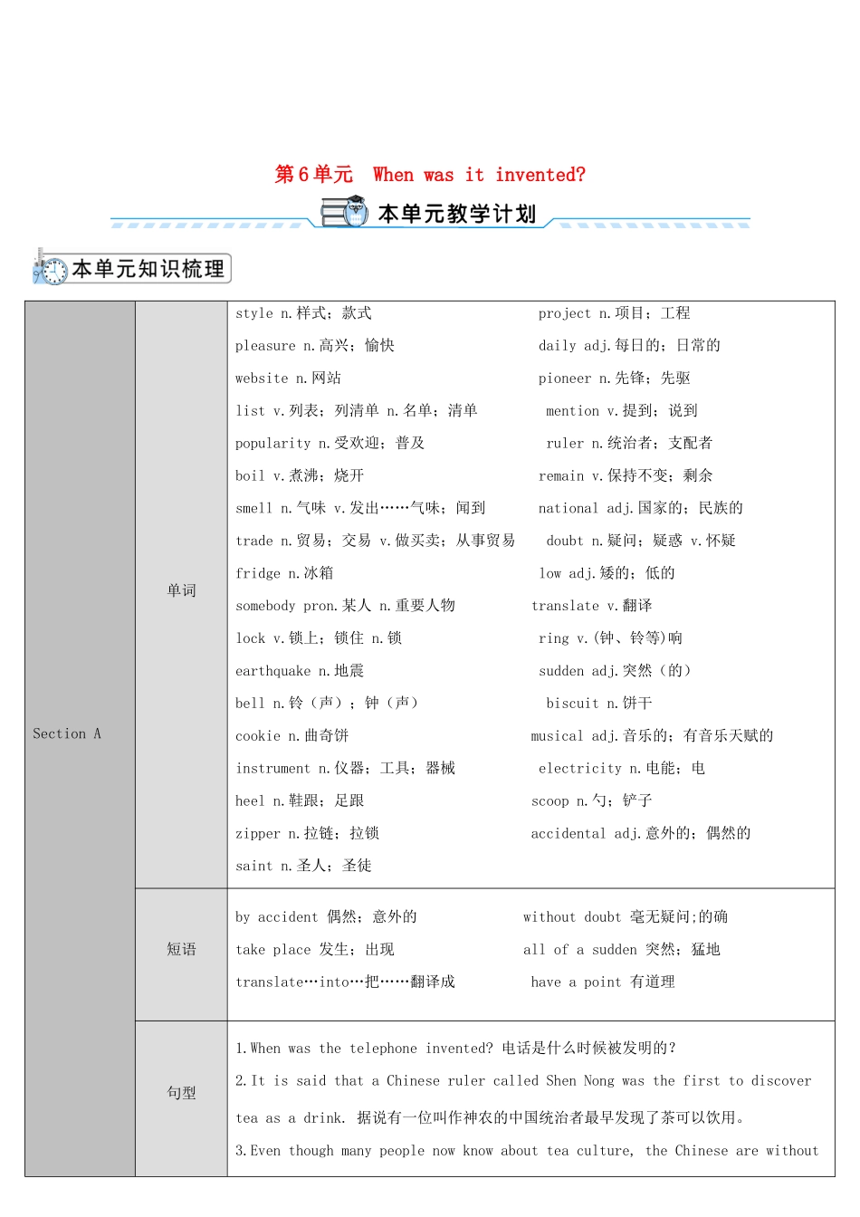 九年级英语全册 Unit 6 When was it invented第1课时导学案1（新版）人教新目标版-（新版）人教新目标版初中九年级全册英语学案_第1页