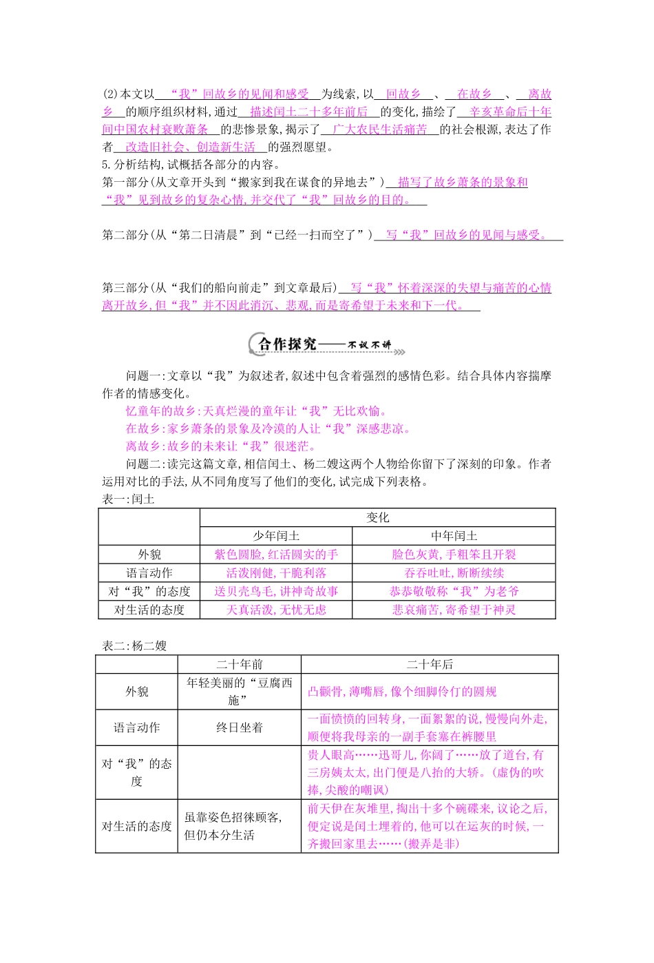 九年级语文上册 第5课 故乡导学案 苏教版-苏教版初中九年级上册语文学案_第2页