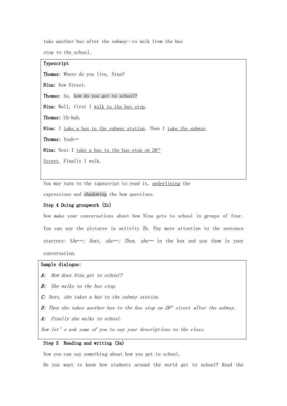 山东省肥城市安站中学八年级英语上册 Unit 4 How do you go to school？Period 3导学案 人教新目标版_第3页