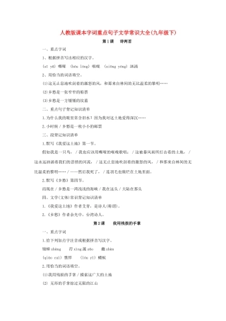 九年级语文下册 课本字词重点句子文学常识大全学案  人教新课标版