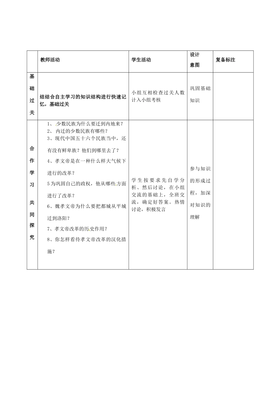山东省滨州市邹平实验中学七年级历史上册《第22课 北方的民族汇聚》教案 北师大版_第2页