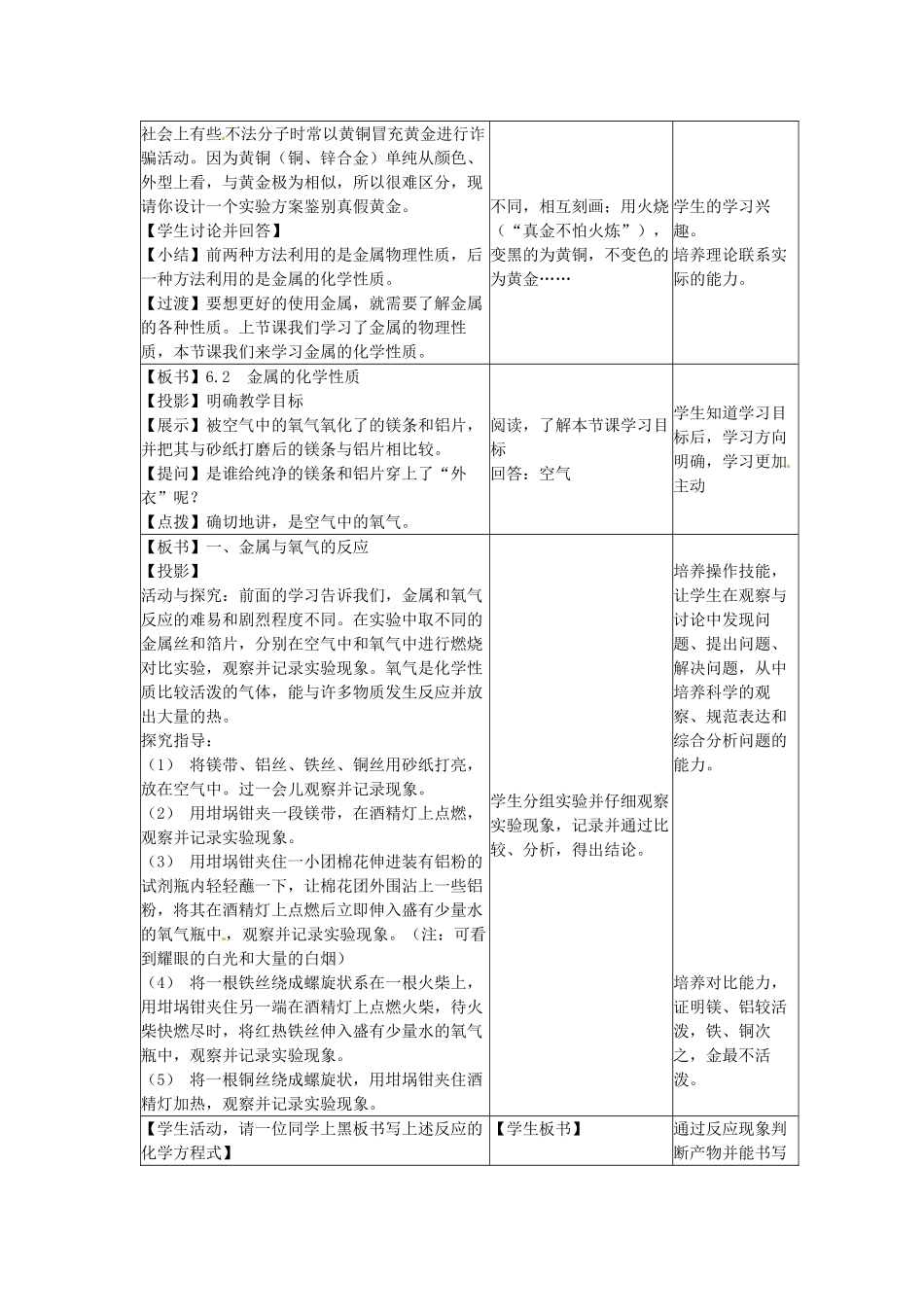 九年级化学下册 6.2 金属的化学性质教案 （新版）粤教版_第2页