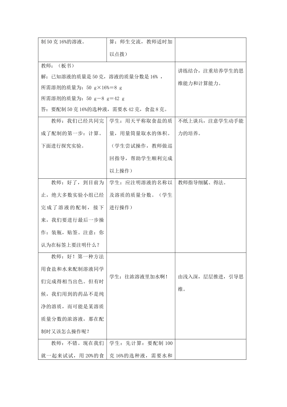 九年级化学下册 溶质的质量分数2教案 人教新课标版_第3页