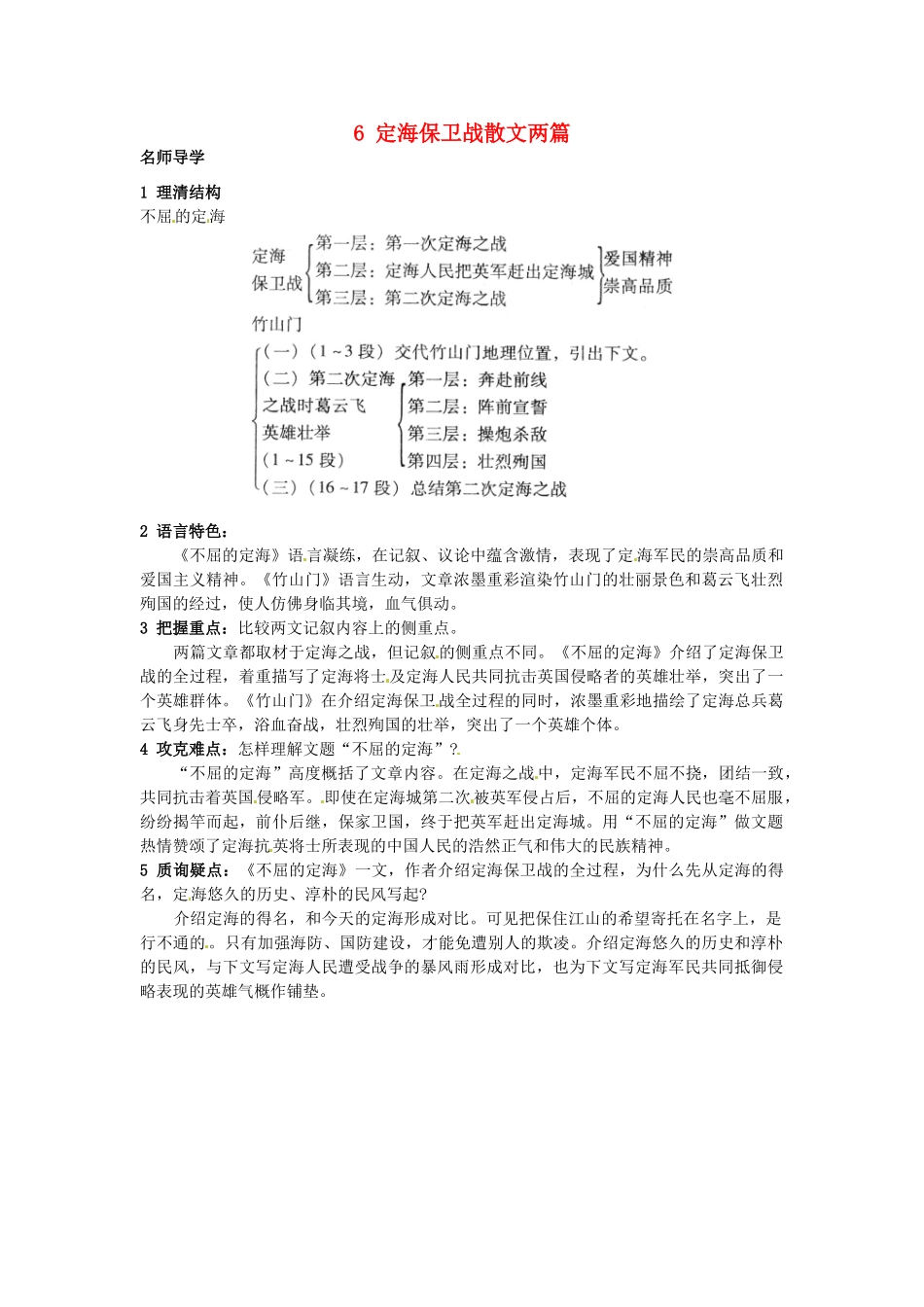 九年级语文上册 6 定海保卫战散文两篇课堂导学 北京课改版-北京课改版初中九年级上册语文学案_第1页