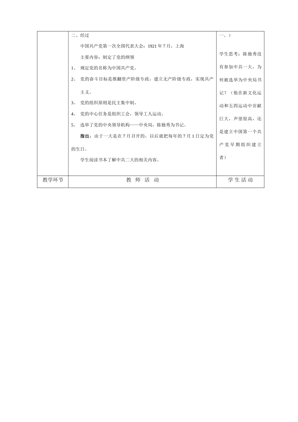 八年级历史上册 中国共产党的成立教案 岳麓版_第2页