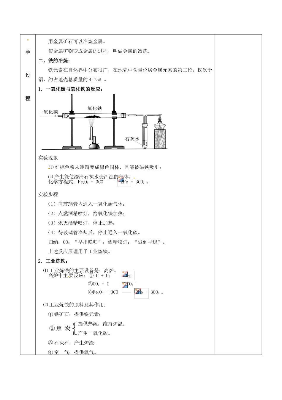 江苏省苏州市太仓市城厢镇九年级化学全册 第五章 金属的冶炼与利用 5.2 金属矿物 铁的冶炼教案 （新版）沪教版-（新版）沪教版初中九年级全册化学教案_第2页