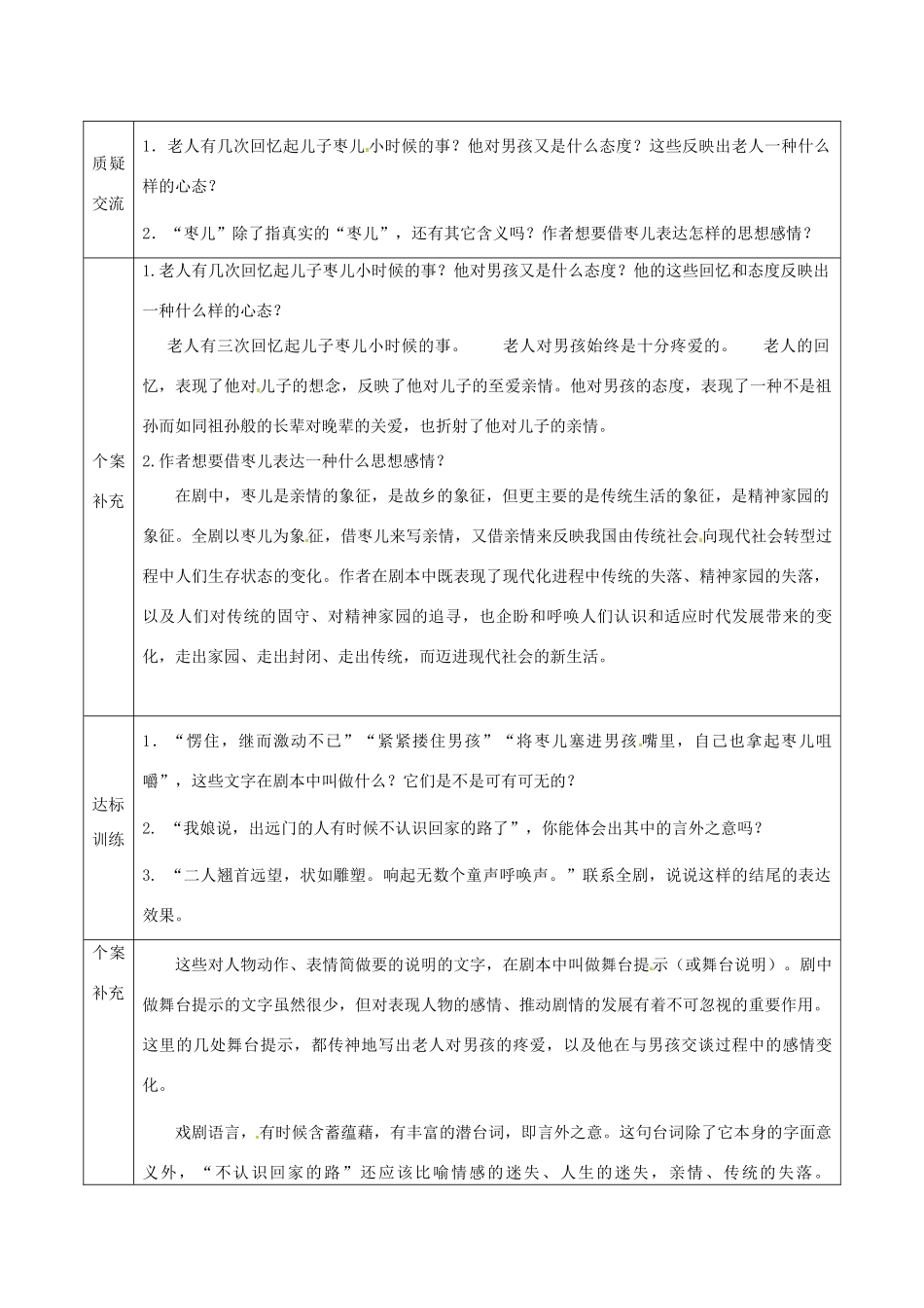 天津市滨海新区九年级语文下册 第四单元 15 枣儿导学案 （新版）新人教版-（新版）新人教版初中九年级下册语文学案_第2页