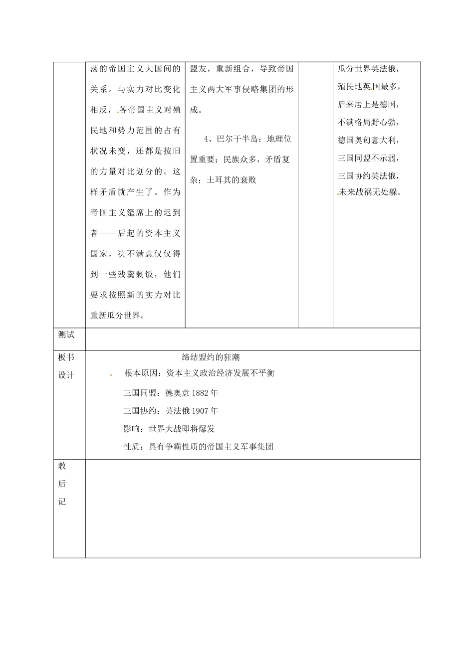 山东省邹平县实验中学九年级历史上册 第19课 缔约结盟的狂潮教案 北师大版_第3页
