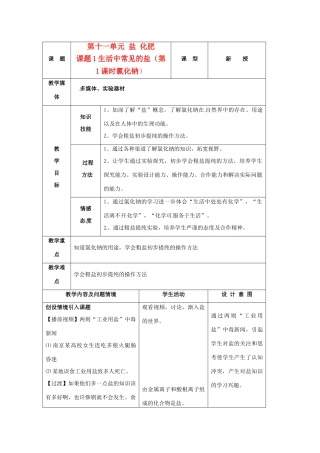 九年级化学下册 11.1生活中常见的盐教案（1）人教新课标版