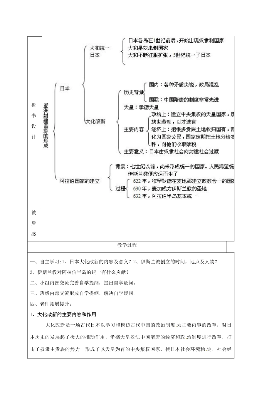 山东省泰安市岱岳区徂徕镇第一中学九年级历史上册《第二单元 第4课 亚洲封建国家的建立》教学案 新人教版_第2页