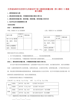 江苏省如皋市石庄初中九年级化学下册《溶质的质量分数（第1课时）》教案 新人教版