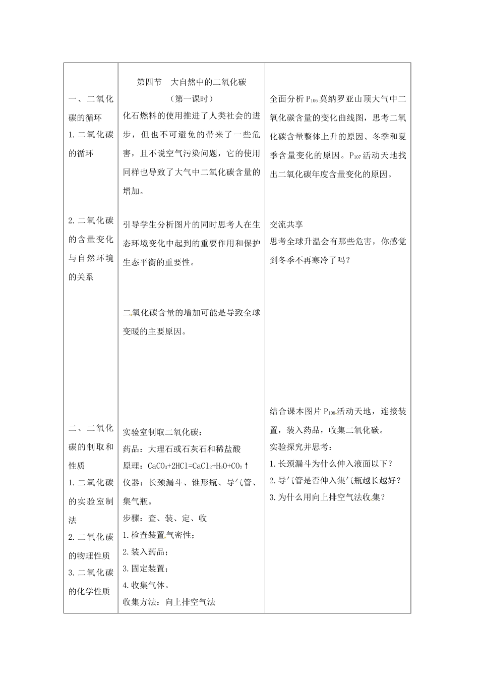 辽宁省沈阳市第四十五中学九年级化学全册 第六单元 第三节 大自然中的二氧化碳教案1 （新版）鲁教版_第2页