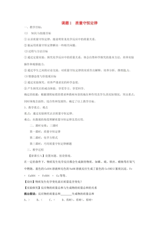 青海省青海大学附属第三中学九年级化学《质量守恒定律》教案 新人教版