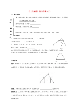 九年级数学上册《二次函数》复习学案（1） 鲁教版