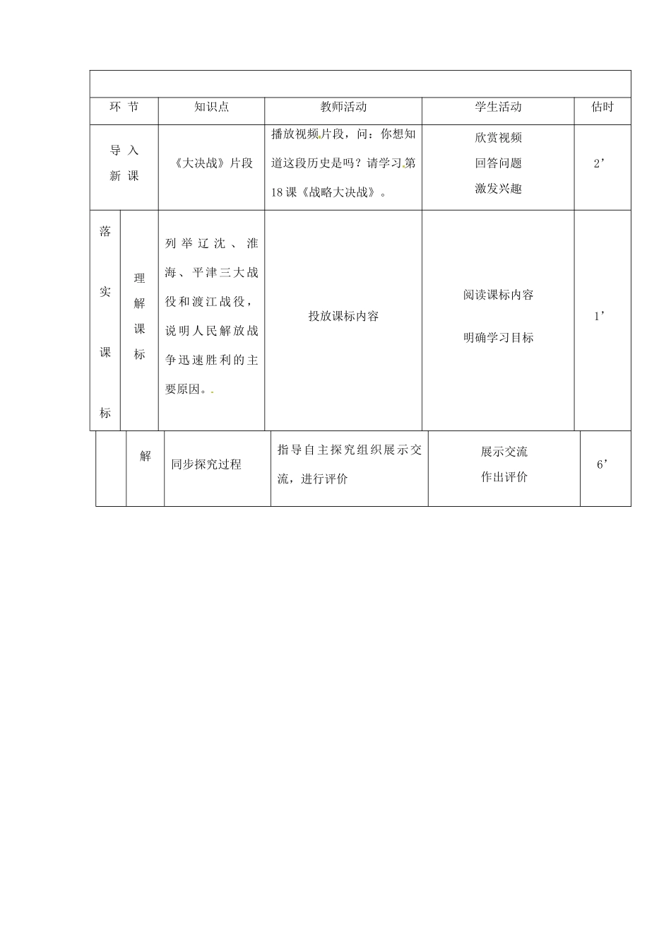 山东省临沭县第三初级中学八年级历史上册《第18课 战略大决战》教案 人教新课标版_第2页
