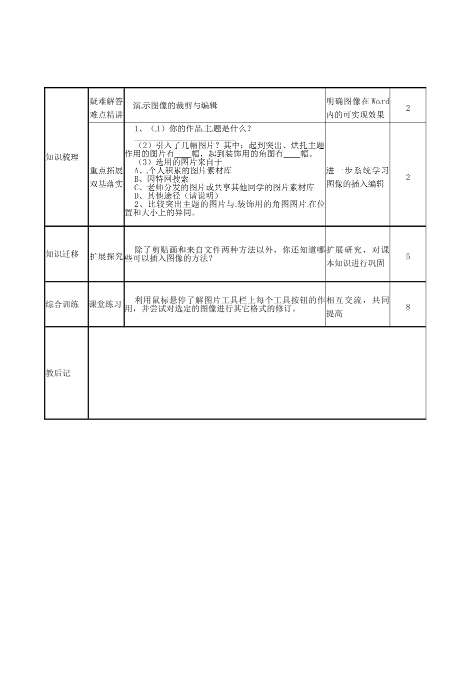 山东省滨州市邹平实验中学七年级信息技术《第4课引入图像》教案 人教新课标版_第2页