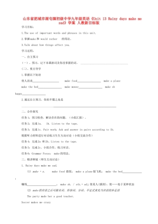 山东省肥城市湖屯镇初级中学九年级英语《Unit 13 Rainy days make me sad》学案 人教新目标版
