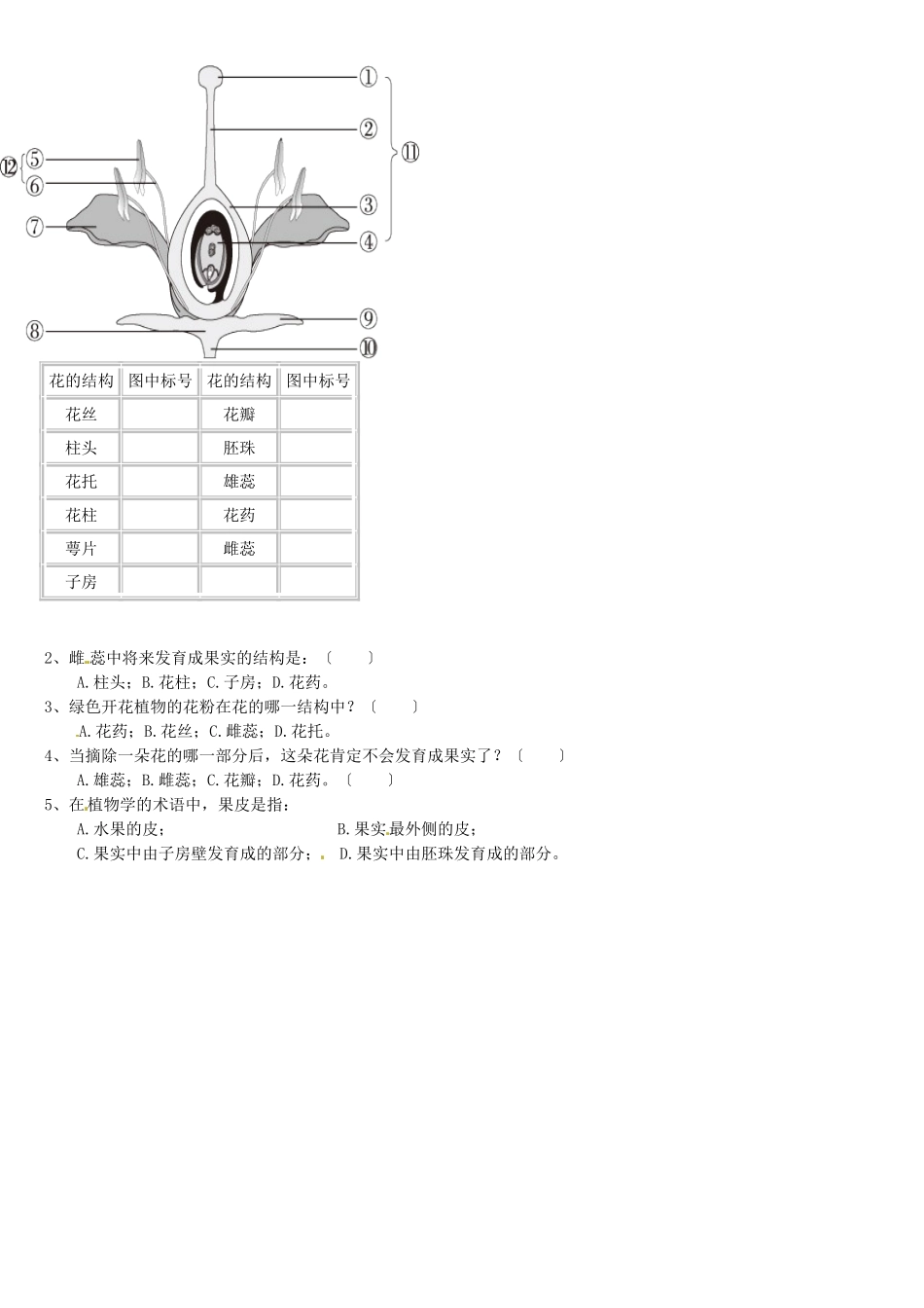 天津市小站第一中学七年级生物上册 3.2.3 开花与结果导学案（无答案） 新人教版_第2页