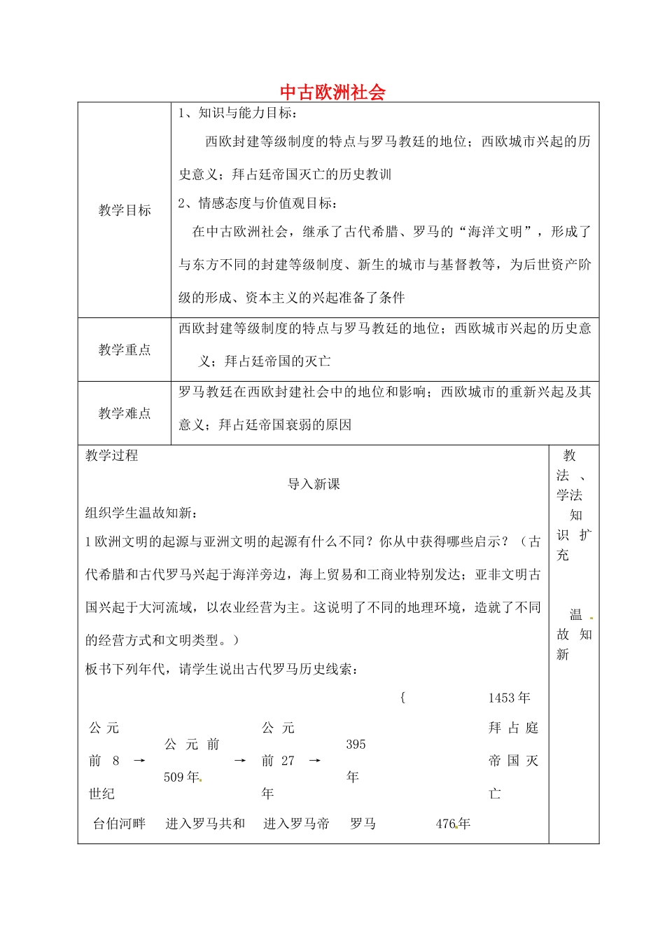 山东省青岛市黄岛区海青镇中心中学九年级历史上册 5 中古欧洲社会教案 新人教版_第1页