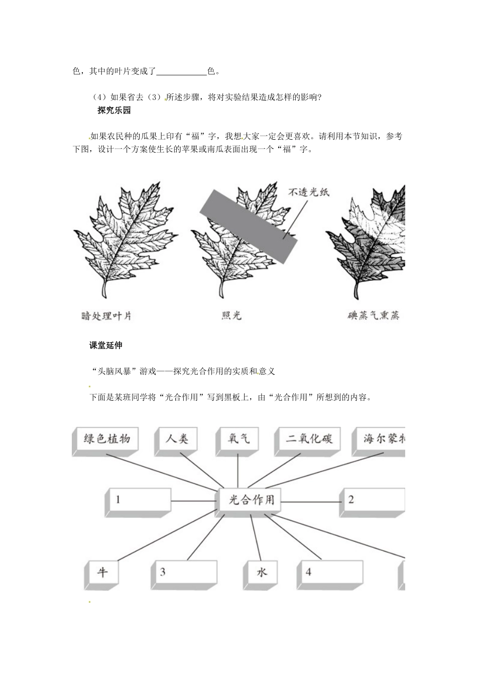 天津市小站第一中学七年级生物上册 3.4.1 绿色植物通过光合作用制造有机物同步练习 新人教版_第2页
