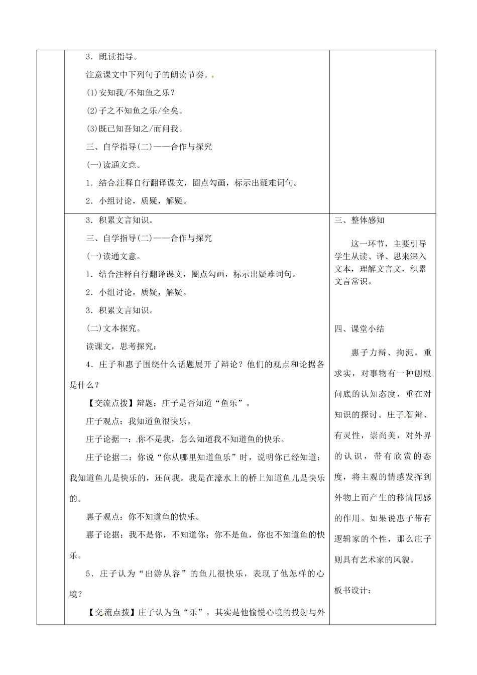 陕西省山阳县八年级语文下册 第六单元 21庄子与惠子导学案 新人教版-新人教版初中八年级下册语文学案_第2页